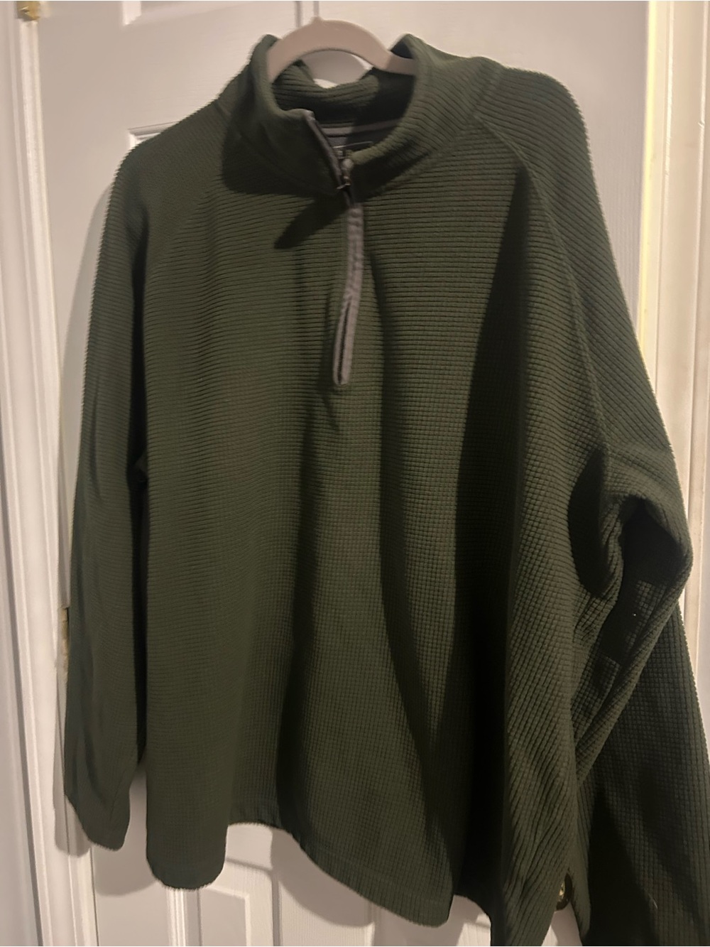 L.L. Bean Men's Olive Green Zip-Neck Waffle Knit Pullover